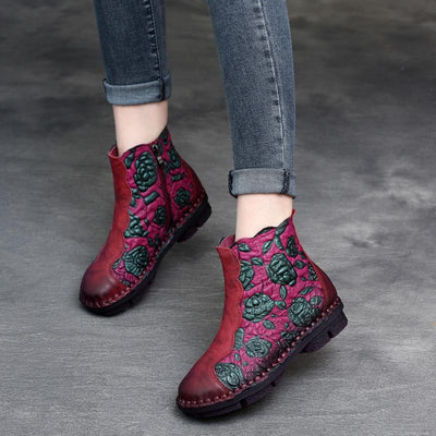 BABAKUD Autumn Winter Retro Leather Handmade Floral Women's Boots 2019 November New 