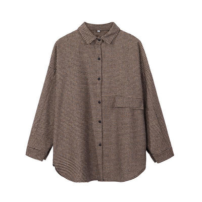 BABAKUD Autumn Winter Spring Cotton ThickLoose Lapel plaid Shirt
