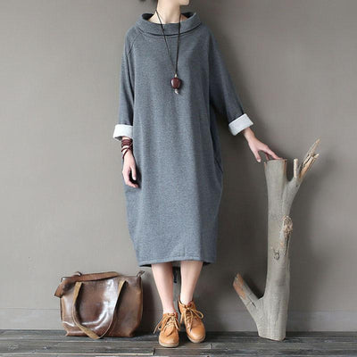 BABAKUD Autumn Winter Velvet Thick Loose Retro Casual Dress 2019 August New One Size Gray 