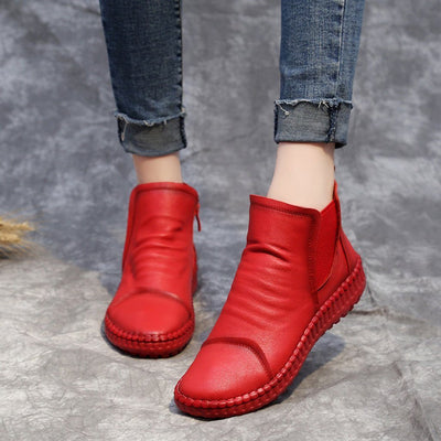 BABAKUD Autumn Winter Women's Flat Leather Soft Bottom Boots 2019 October New 35 Red 