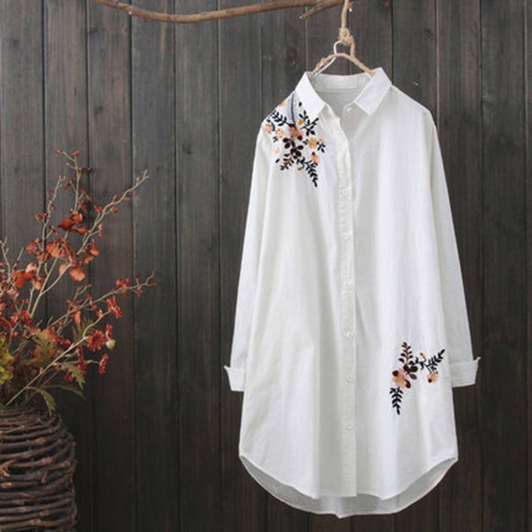 BABAKUD Casual Loose Long Sleeve Embroidery Shirt 2019 August New One Size Floral Embroidery 