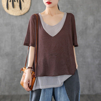 Fake Two-piece Knitted Half-sleeved T-shirt
