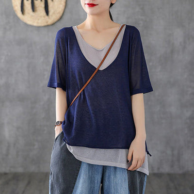 Fake Two-piece Knitted Half-sleeved T-shirt