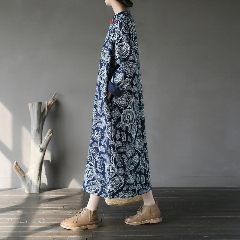 BABAKUD Chinese Ethnic Retro Long Thick Cotton Linen Dress
