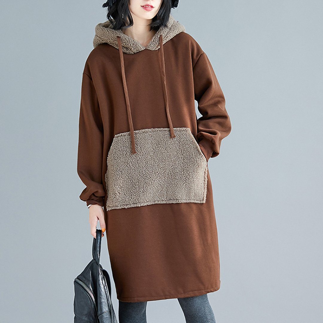 Babakud Color Block Cashmere Loose Casual Hooded Dress 2019 November New M Caramel 