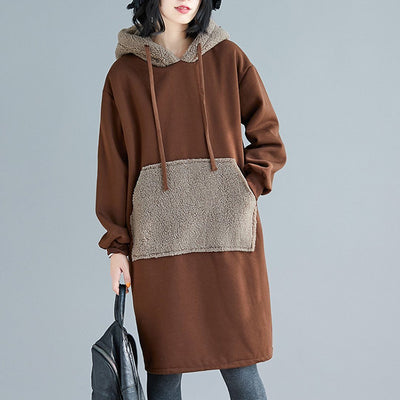 Babakud Color Block Cashmere Loose Casual Hooded Dress