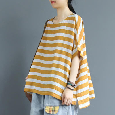 Babakud Cotton Linen Loose High Low T-Shirt 2019 Jun New One Size Yellow 