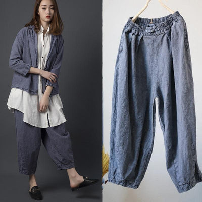 Babakud Cotton Linen Old Dyed Casual Women Pants