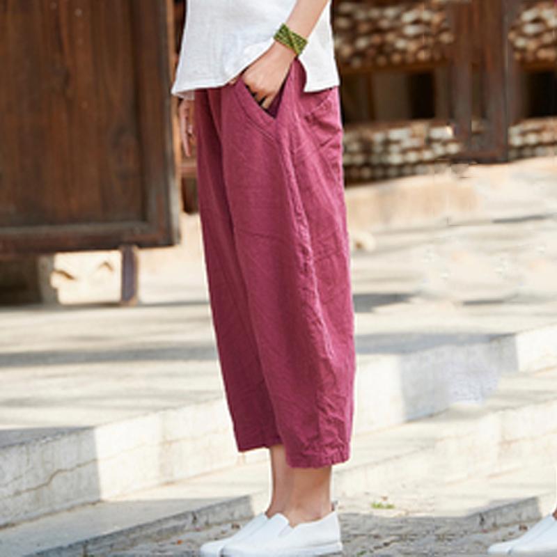 Babakud Cotton Linen Pockets Casual Bloom Pants