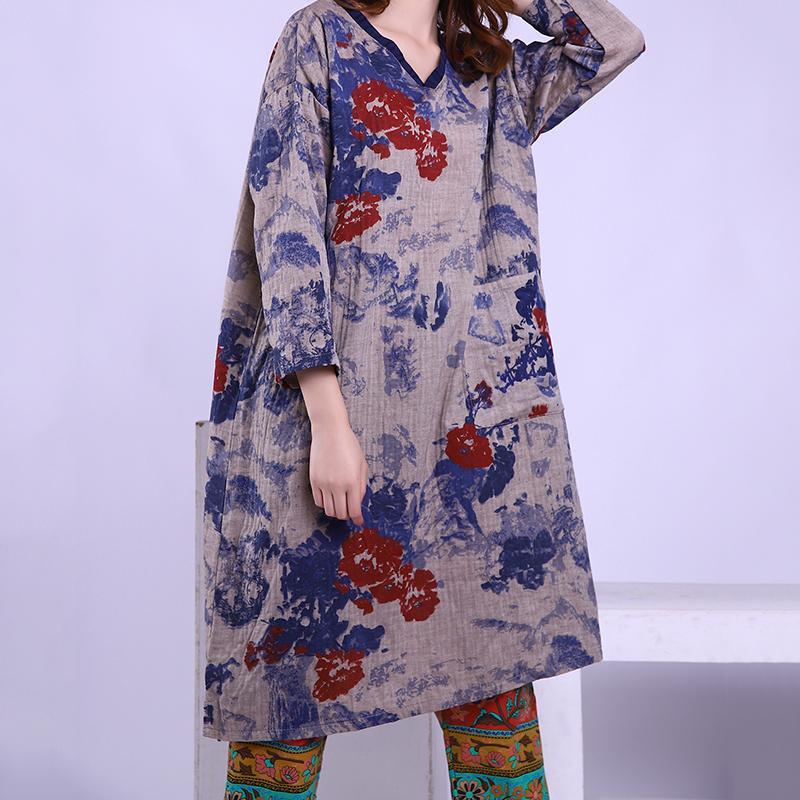 Babakud Cotton Linen Print Spring long Sleeve Dress 2019 Jun New 