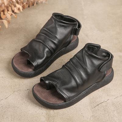 Babakud Cowhide Low Heel Open Toe Summer Women Sandals