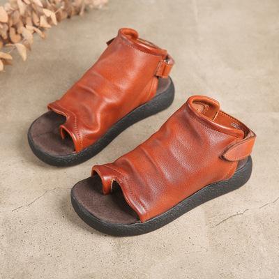 Babakud Cowhide Low Heel Open Toe Summer Women Sandals