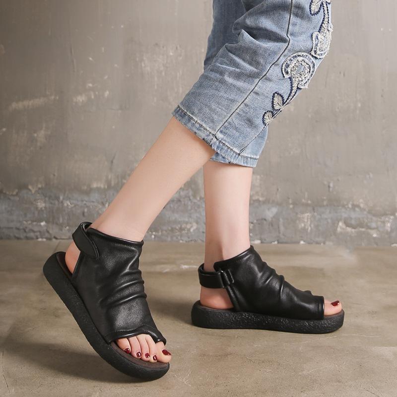 Babakud Cowhide Low Heel Open Toe Summer Women Sandals 2019 April New 