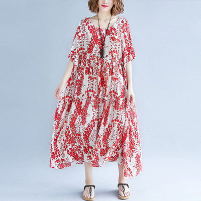 Babakud Crew Neck Floral Casual Loose Gathered Summer Dress 2019 July New 