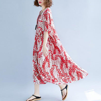 Babakud Crew Neck Floral Casual Loose Gathered Summer Dress