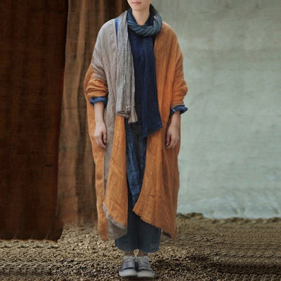 BABAKUD Double Color Linen Large Size Casual Loose Cardigan Coat
