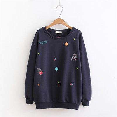 Babakud Embroidered Large Size Sweatshirt Top 2019 September New XL Navy Blue 
