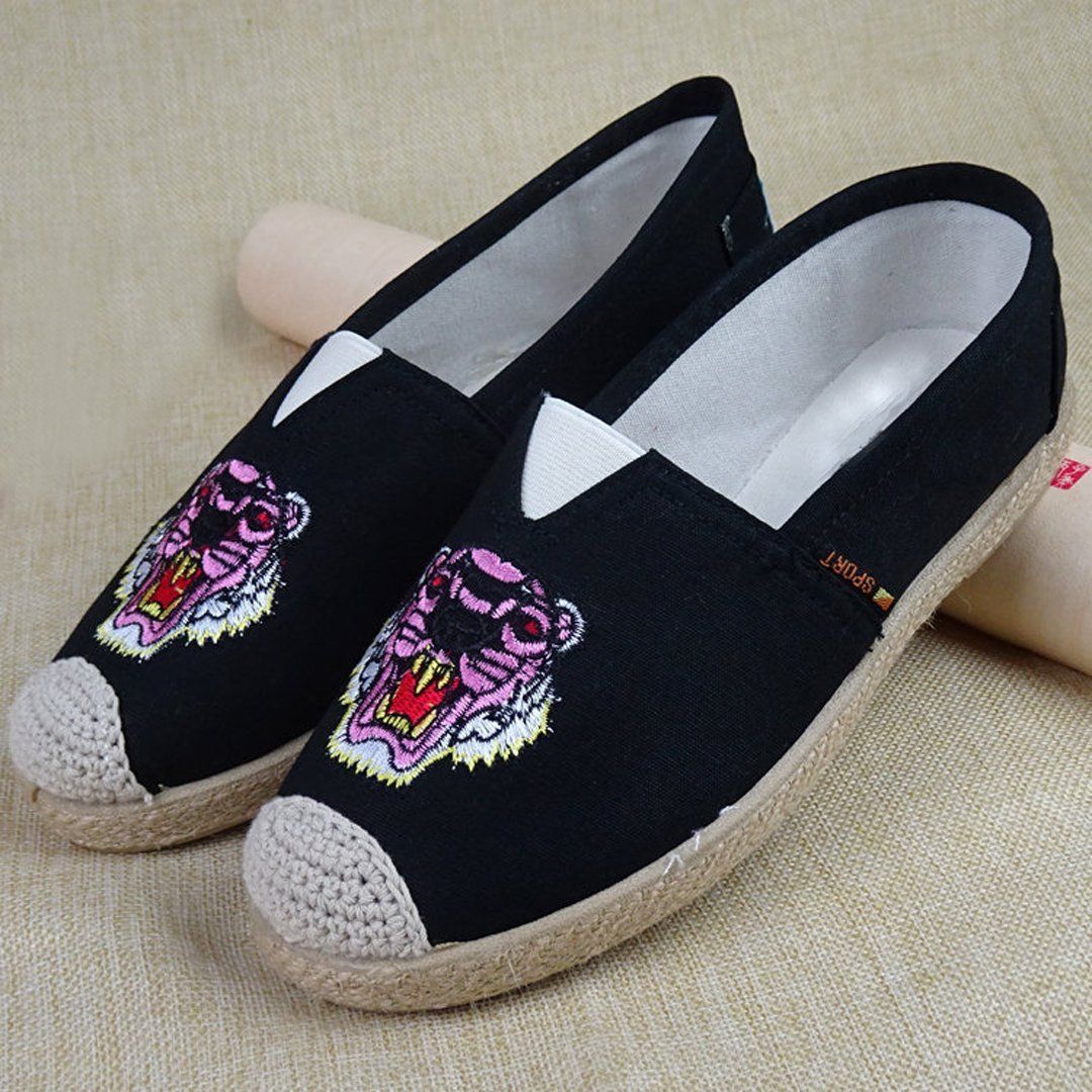 Babakud Embroidery Casual Cloth Paneled Flats Shoes 2019 July New 35 Black 