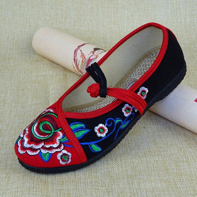 Babakud Embroidery Casual Cloth Shoes With Belts 2019 July New 35 Red Black 