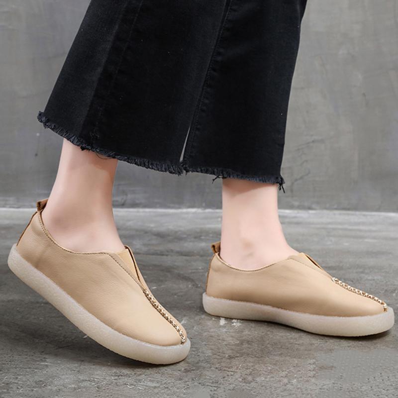Babakud Flat Leather Soft Bottom Casual Shoes 34-43 2019 July New 34 Apricot 