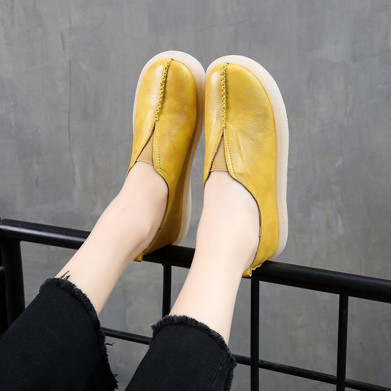 Babakud Flat Leather Soft Bottom Casual Shoes 34-43 2019 July New 34 Yellow 