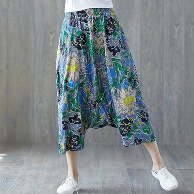 Babakud Floral Drawstring Casual Drop Crotch Loose Ripped Pants 2019 July New One Size Green 