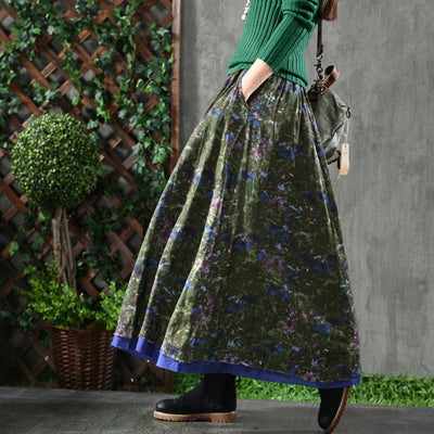 Babakud Floral Loose Casual Cotton Linen Skirts For Women