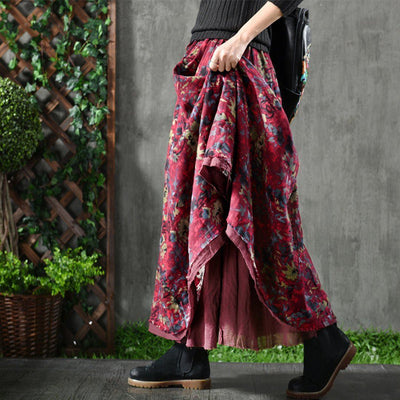 Babakud Floral Loose Casual Cotton Linen Skirts For Women 2019 September New 