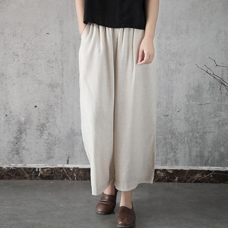 Babakud Gathered Casual Loose Linen Wide Leg Pants 2019 Jun New One Size Beige 