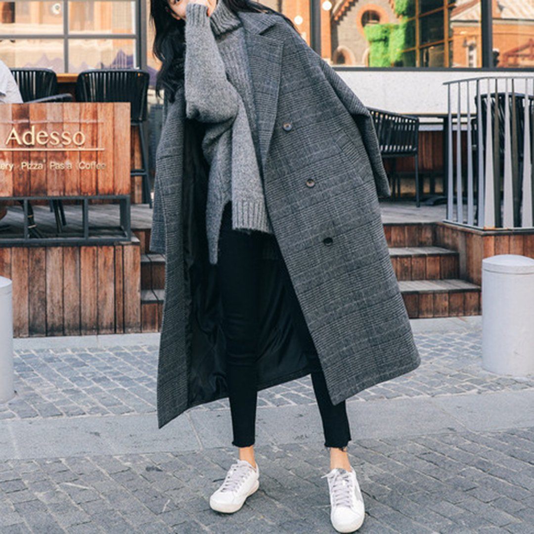 Babakud Gingham Fashion Double Breasted Wool Windbreaker Coat 2019 October New 