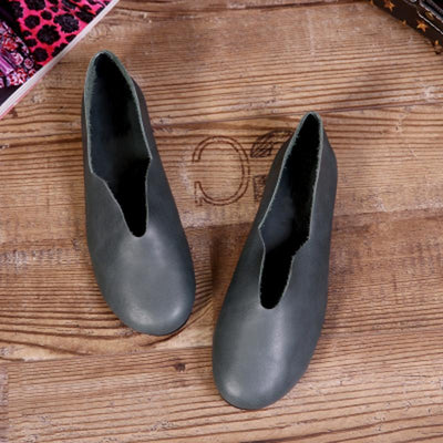 Babakud Handmade Flats Casual Leather Round Toe Shoes 33-41 2019 Jun New 33 Dark Green 