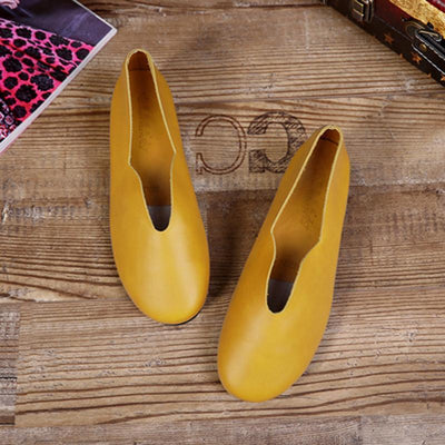 Babakud Handmade Flats Casual Leather Round Toe Shoes 33-41 2019 Jun New 33 Lemon 