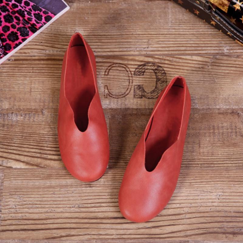 Babakud Handmade Flats Casual Leather Round Toe Shoes 33-41 2019 Jun New 33 Red 
