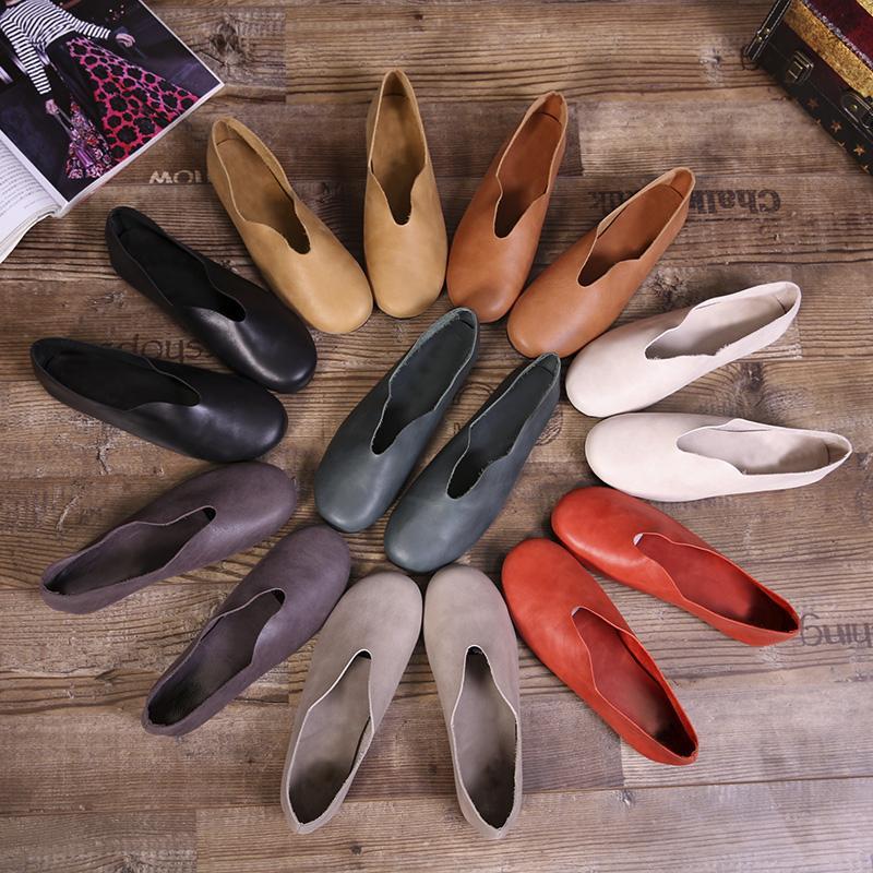 Babakud Handmade Flats Casual Leather Round Toe Shoes 33-41