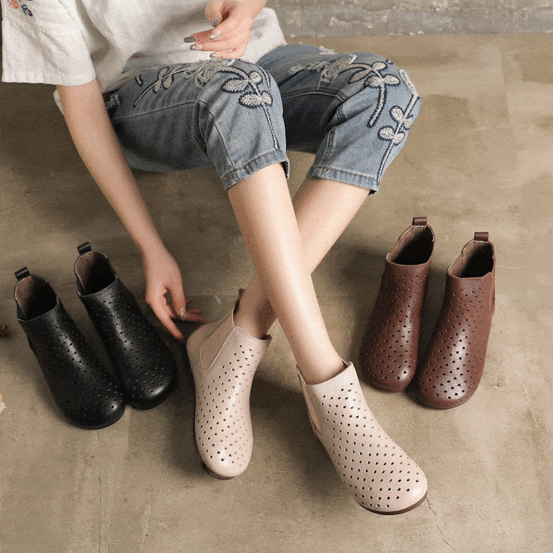 Babakud Handmade Retro Leather Soft Short Hollow Boots 35-41 2019 July New 