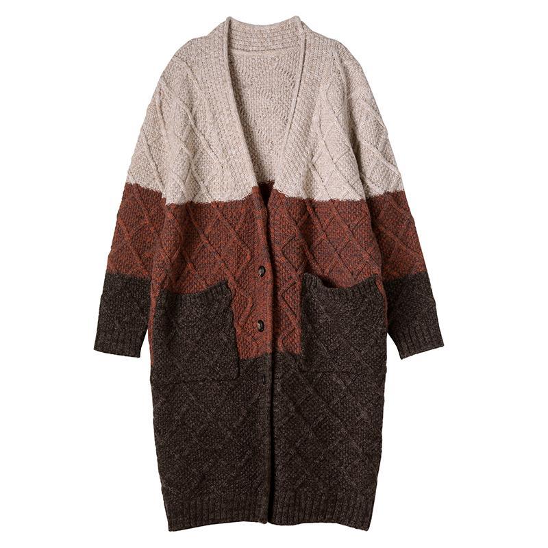 Babakud Knitted Color Blok Cardigan Long Coat