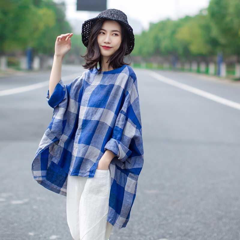 Babakud Large Size Loose Casual Cotton Linen Vintage Plaid Shirt 2019 July New 