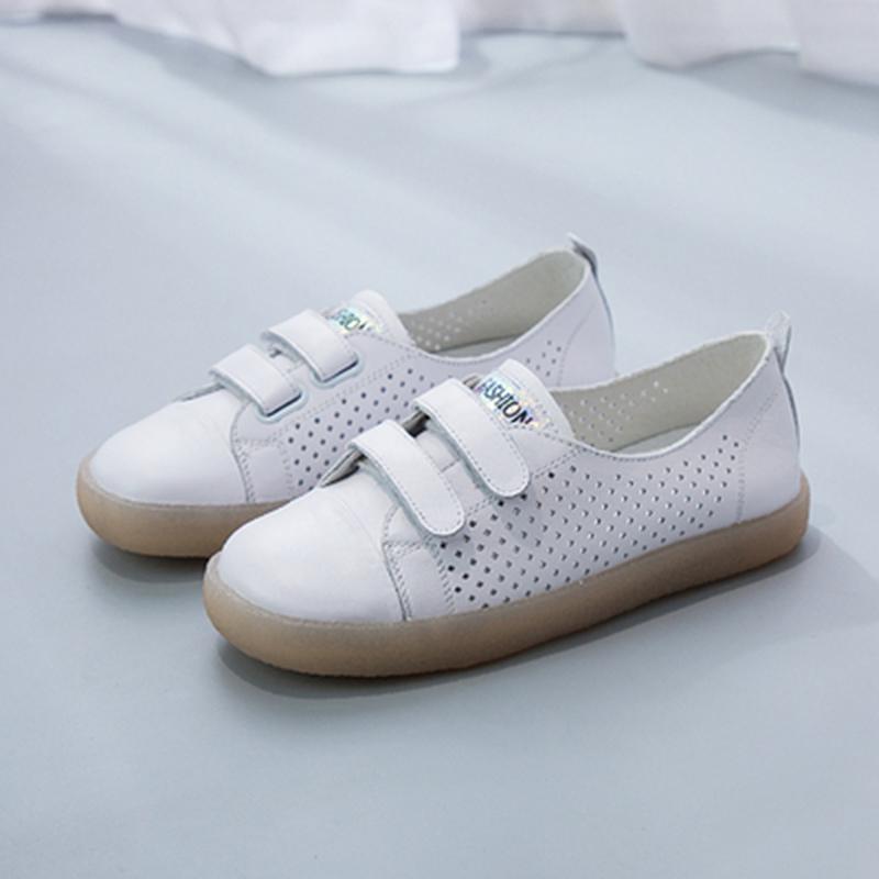 Babakud Leather Flat Soft Bottom Velcro Casual Shoes 34-41 2019 July New 34 White A 