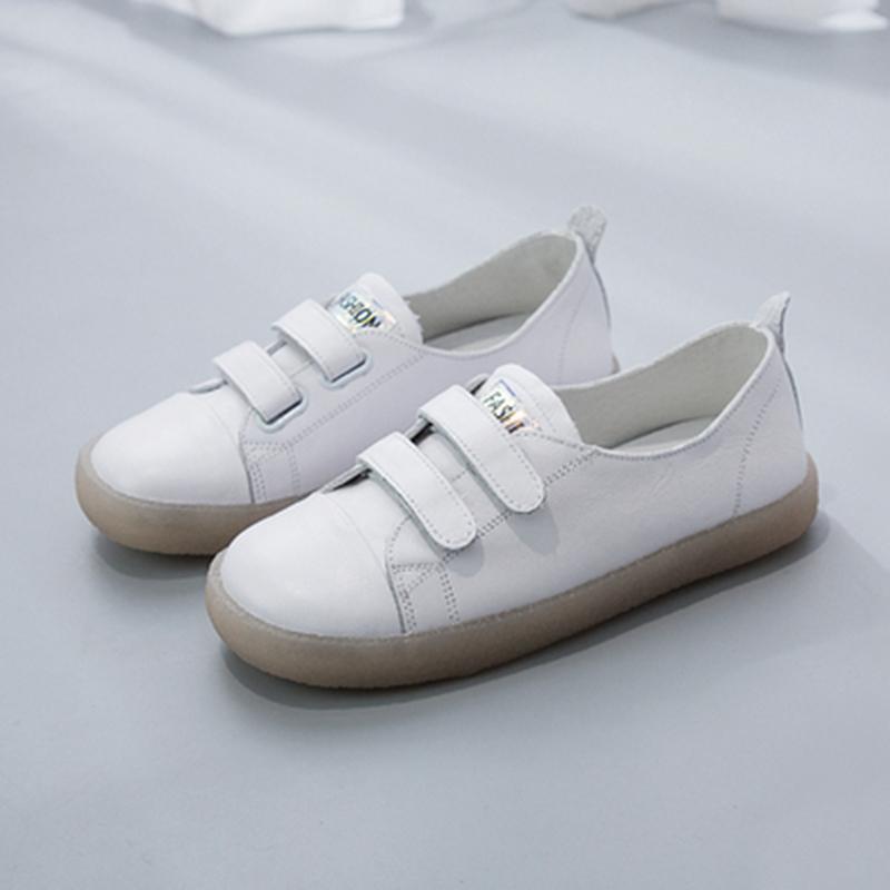 Babakud Leather Flat Soft Bottom Velcro Casual Shoes 34-41 2019 July New 34 White B 