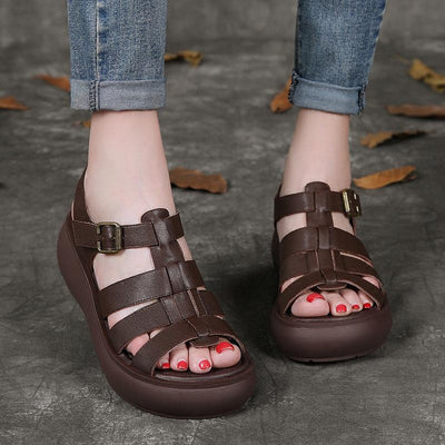 Babakud Leather Handmade Platform Summer Rome Buckle Sandals