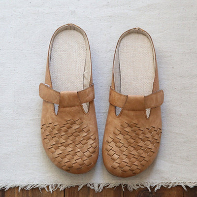 Babakud Leather Linen Flats Cotton Linen Sole Slippers