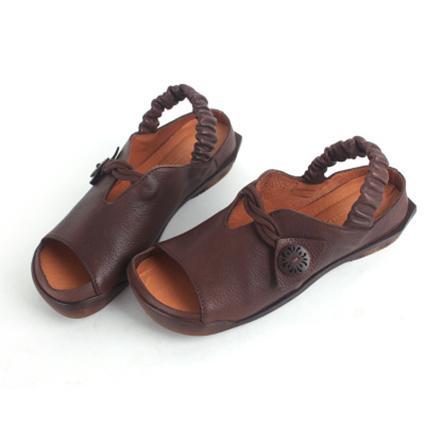 Babakud Leather Peep Toe Flats Gathered Belt Sandals