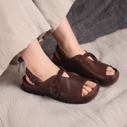 Babakud Leather Peep Toe Flats Gathered Belt Sandals 2019 July New 