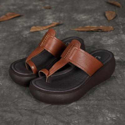 Babakud Leather Platform Retro Leisure Comfortable Slippers
