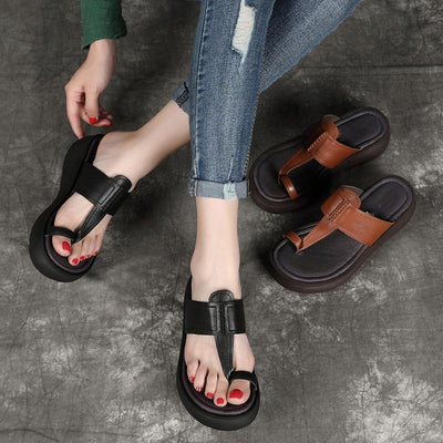 Babakud Leather Platform Retro Leisure Comfortable Slippers