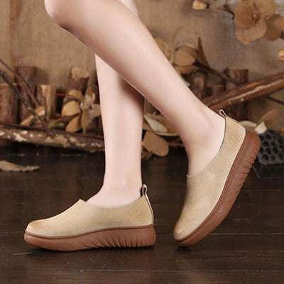 Babakud Leather Retro Soft Bottom Flat Casual Shoes 2019 July New 35 Beige 
