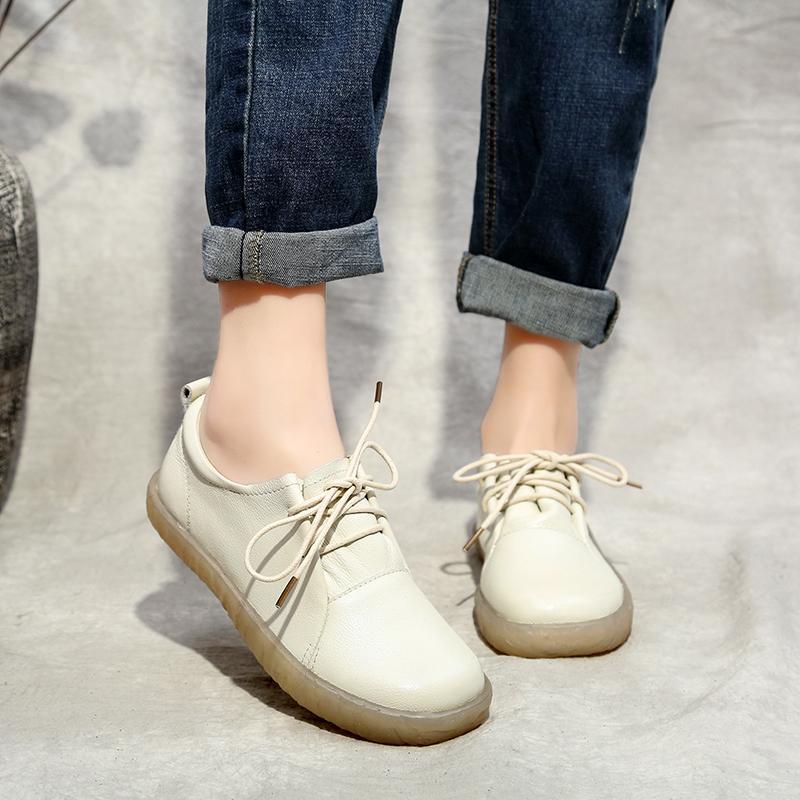 Babakud Leather Soft Bottom Lace up Casual Shoes 35-41 2019 July New 35 Beige 