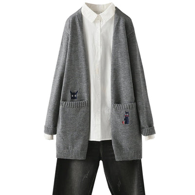 BABAKUD Loose Casual Embroidery Knitted Cardigan Coat