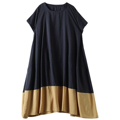 Babakud Loose Cotton Casual Stitching Short Sleeve Dress 2019 July New 
