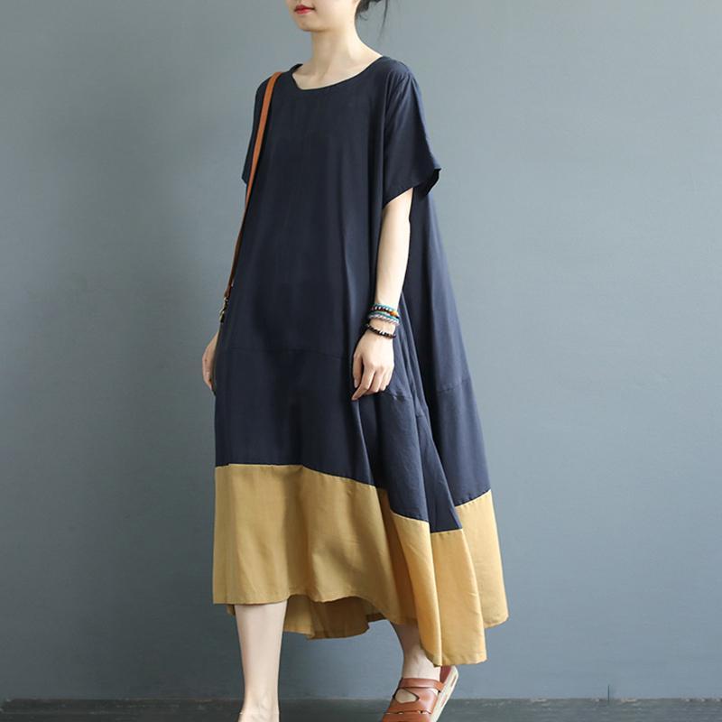 Babakud Loose Cotton Casual Stitching Short Sleeve Dress